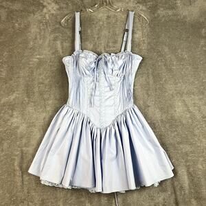 Windsor Corset Mini Dress Womens S Light Blue Basque Waist Coquette Milkmaid New